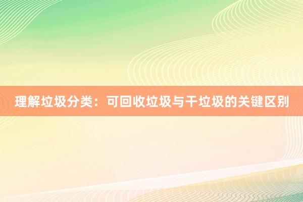 理解垃圾分类：可回收垃圾与干垃圾的关键区别